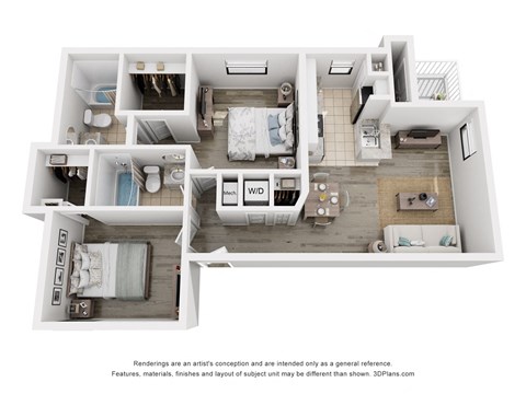 Floor plan for 2 beds, 2 baths, 875 sqft